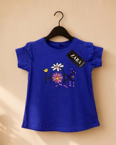 Hope Floral Ruffle Tee — Royal Blue Girls T-Shirt