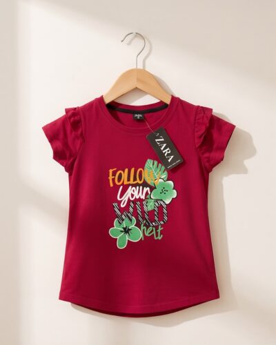 Follow Your Wild Heart Ruffle Tee — Red Girls T-Shirt